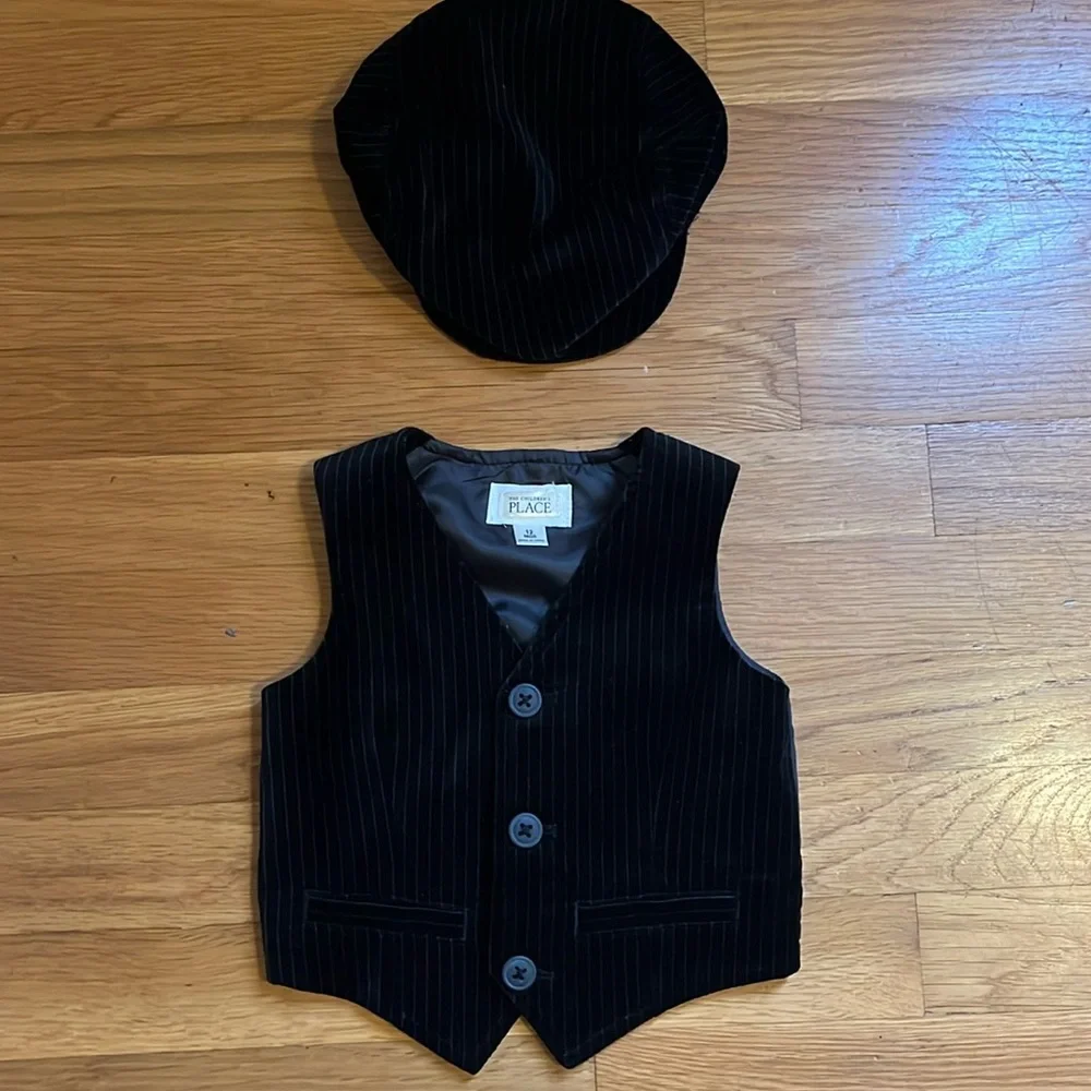 Black Pinstripe vest and hat set - Picture 1 of 8